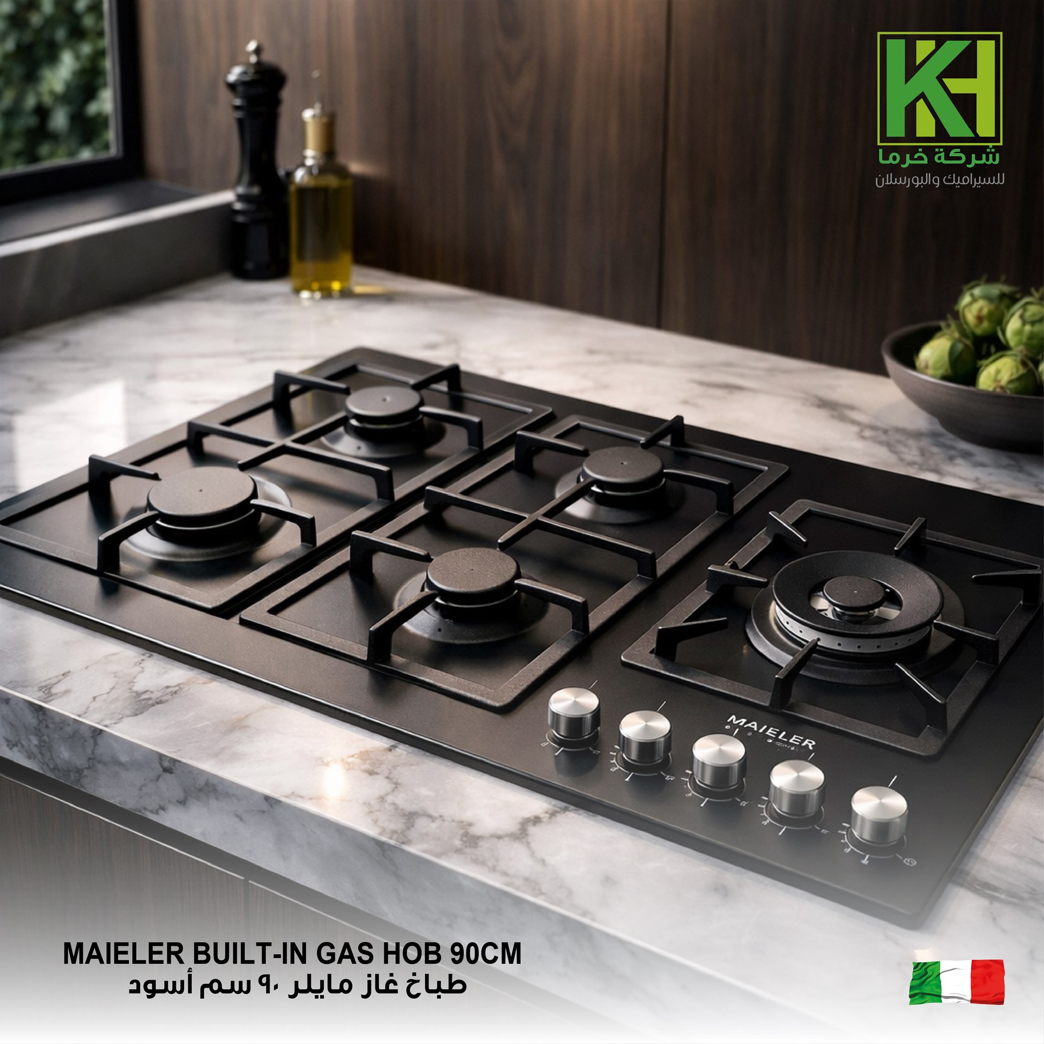 صورة سطح طباخ مدمج ايطالي غاز 90 سم أسود مايلر 
