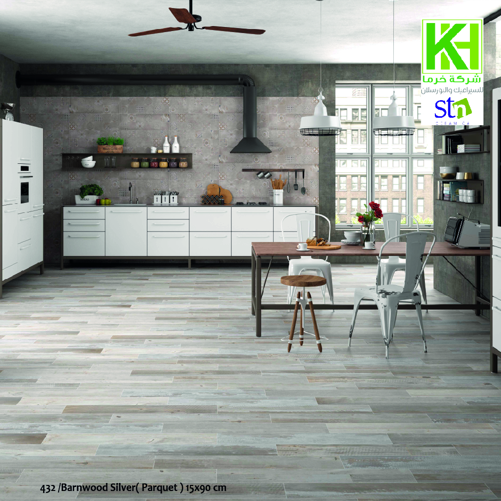 Picture of Spanish porcelain parquet tile 15x90 cm Barnwood silver